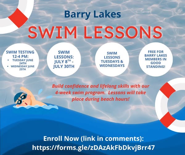 Barry Lakes Recreation - Barry Lakes 2025 Swim Lesson Signup