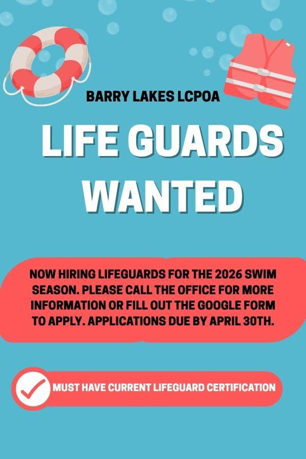 Barry Lakes Recreation - 2026 Lifeguards Wanted